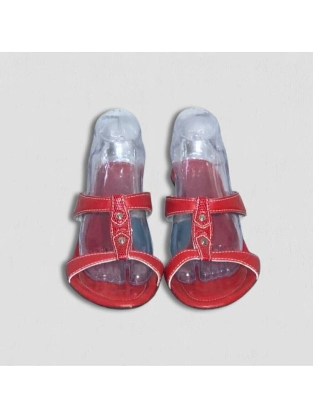 Cole Haan Kitten Heel Sandals Genuine Strappy Leather Open Toe Style Red sz 10B